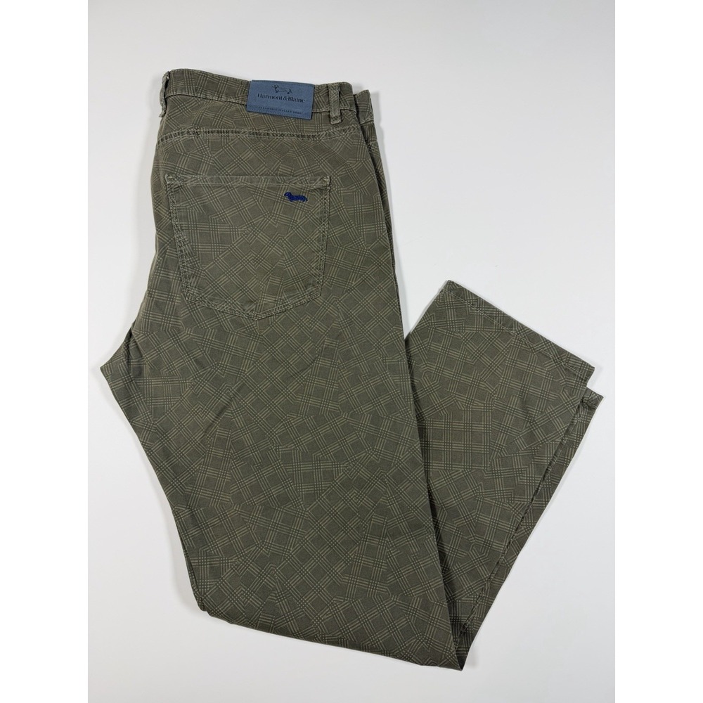 Harmont & Blaine Mens Pants Size EU 56 US 40x30 Olive Green Geometric 5-Pocket